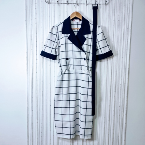 Vintage Dress with Belt (Navy Blue) - Picture 2 of 9